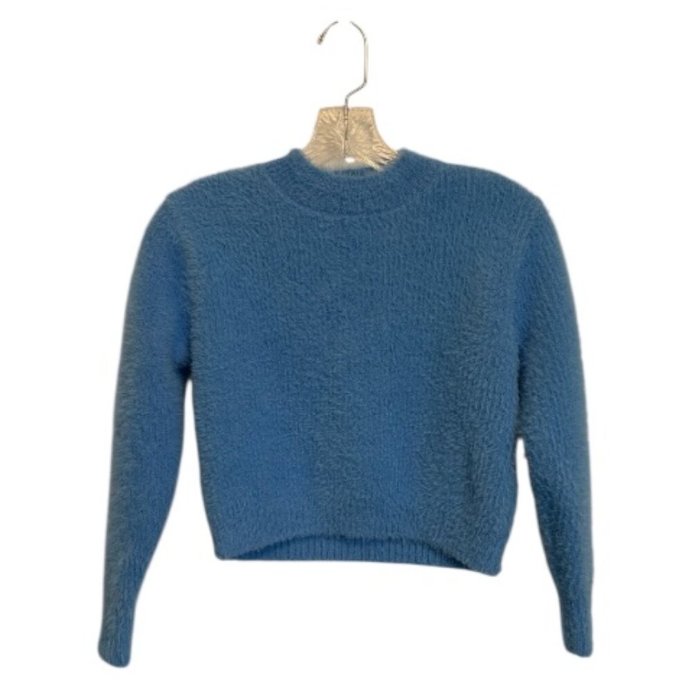 Willow & Wind Fuzzy Cropped Mock Neck Sweater Women's S Blue EUC